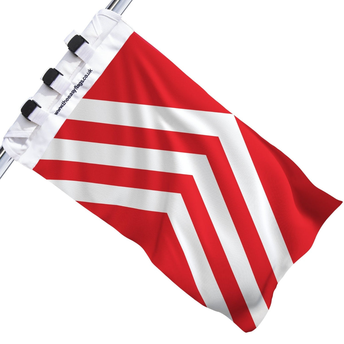 Glamorgan county flag with white chevrons, mounted on a boat rail using a universal triple-lock system, shown against a plain white background
